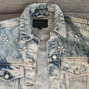 AllSaints Floral Embellished Denim Jean Jacket Monty Size 2 NWOT